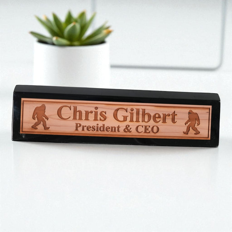 Desk Wedge Name Plate - PERSONALIZED - Bigfoot Sasquatch - 11 Inches