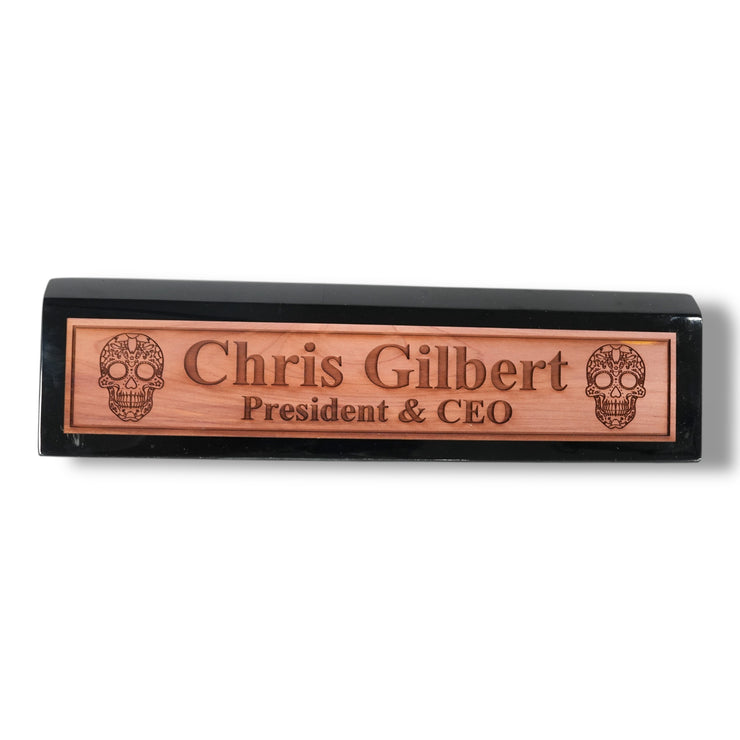 Desk Wedge Name Plate - PERSONALIZED - Sugar Skull - 11 Inches