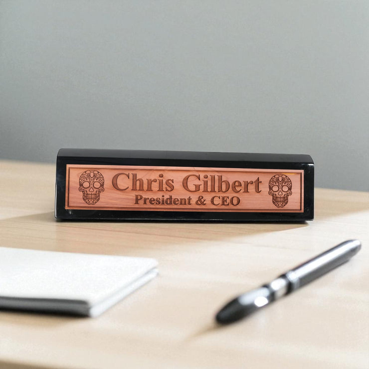Desk Wedge Name Plate - PERSONALIZED - Sugar Skull - 11 Inches