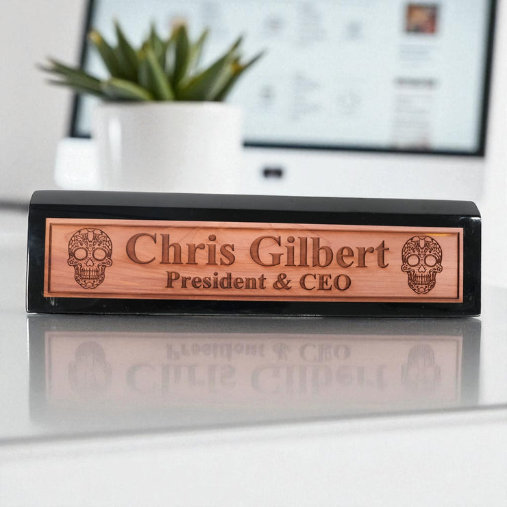 Desk Wedge Name Plate - PERSONALIZED - Sugar Skull - 11 Inches