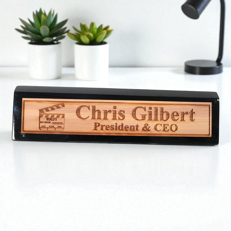 Desk Wedge Name Plate - PERSONALIZED - Worlds most awesome film editor - 11 Inches