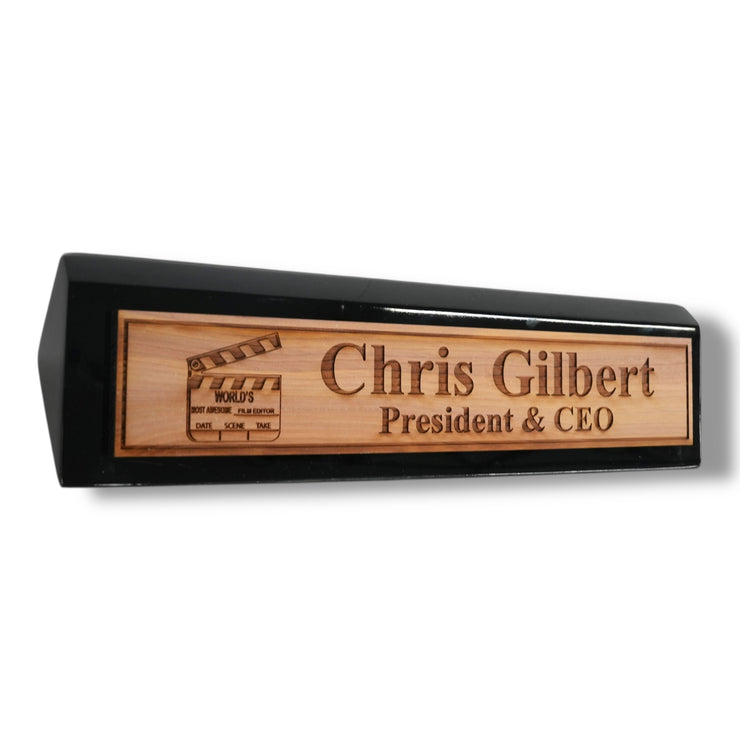 Desk Wedge Name Plate - PERSONALIZED - Worlds most awesome film editor - 11 Inches