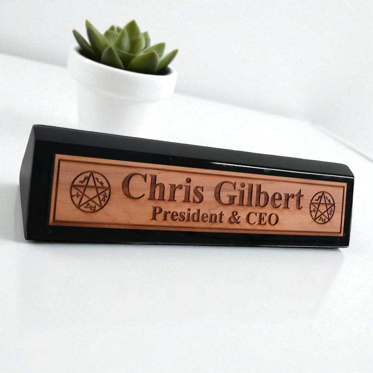 Desk Wedge Name Plate - PERSONALIZED - Demon Trap - 11 Inches