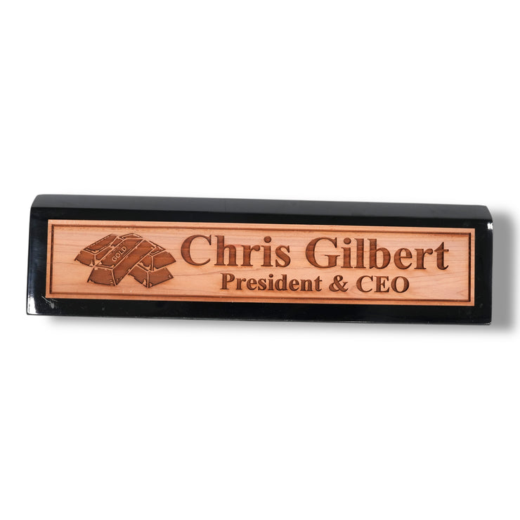 Desk Wedge Name Plate - PERSONALIZED - Gold Bars - 11 Inches