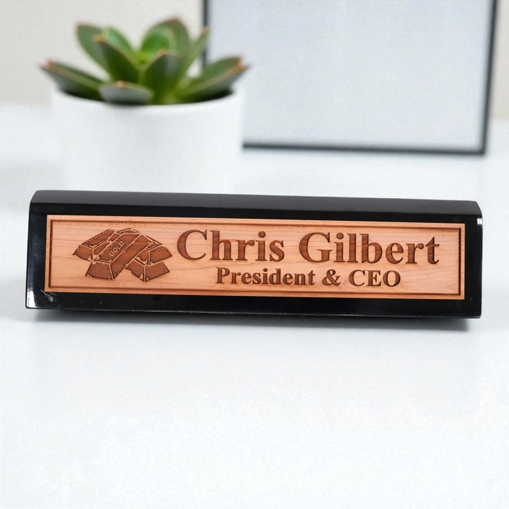 Desk Wedge Name Plate - PERSONALIZED - Gold Bars - 11 Inches