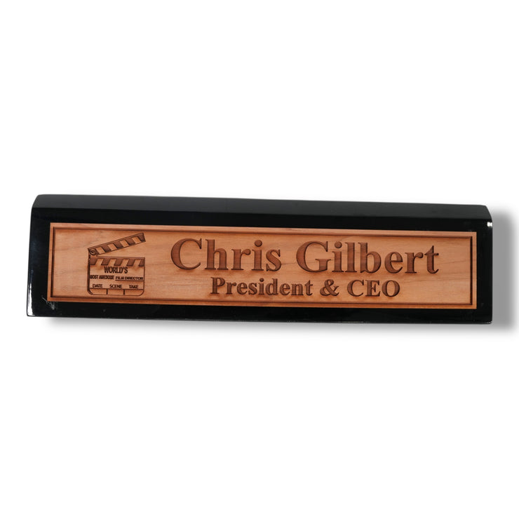 Desk Wedge Name Plate - PERSONALIZED - Gold Bars - 11 Inches