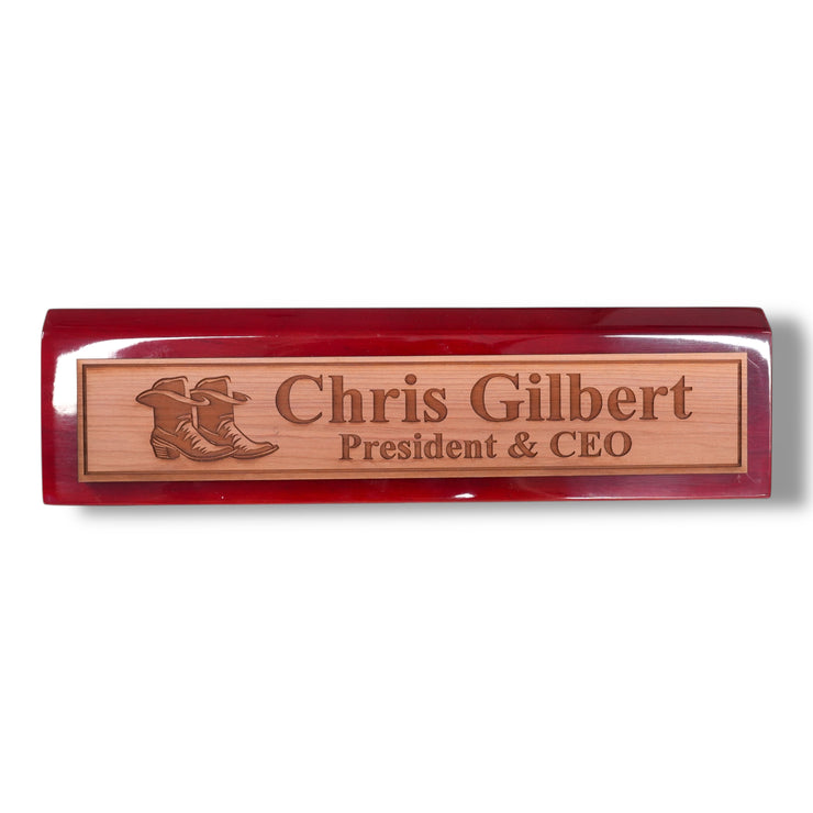 Desk Wedge Name Plate - PERSONALIZED - Cowboy Boots - 11 Inches
