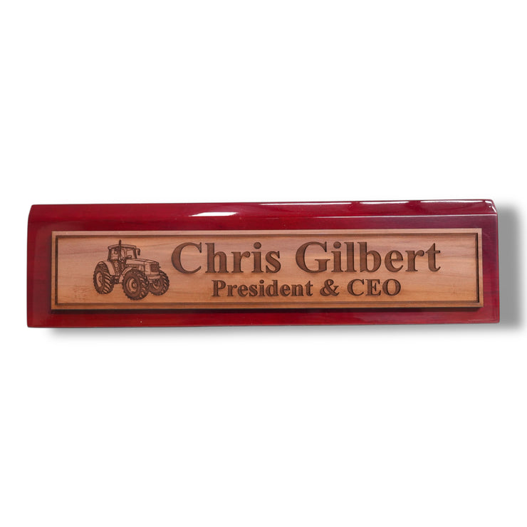 Desk Wedge Name Plate - PERSONALIZED - Tractor - 11 Inches