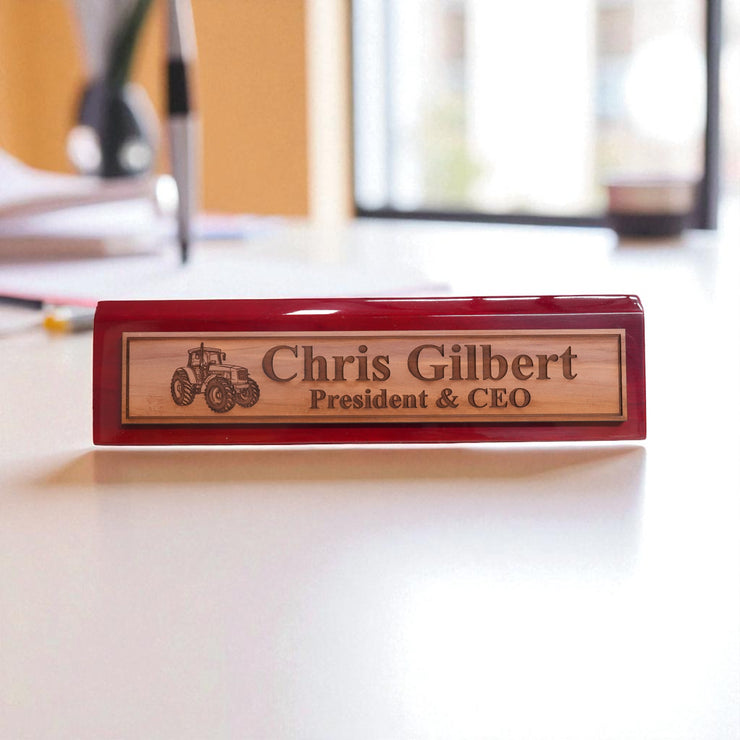 Desk Wedge Name Plate - PERSONALIZED - Tractor - 11 Inches