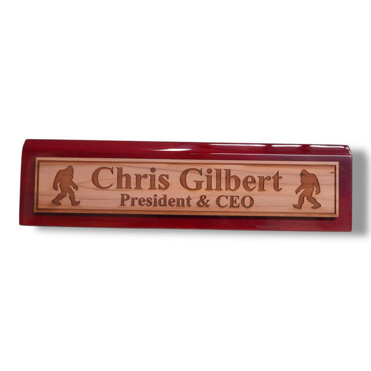Desk Wedge Name Plate - PERSONALIZED - Bigfoot Sasquatch - 11 Inches