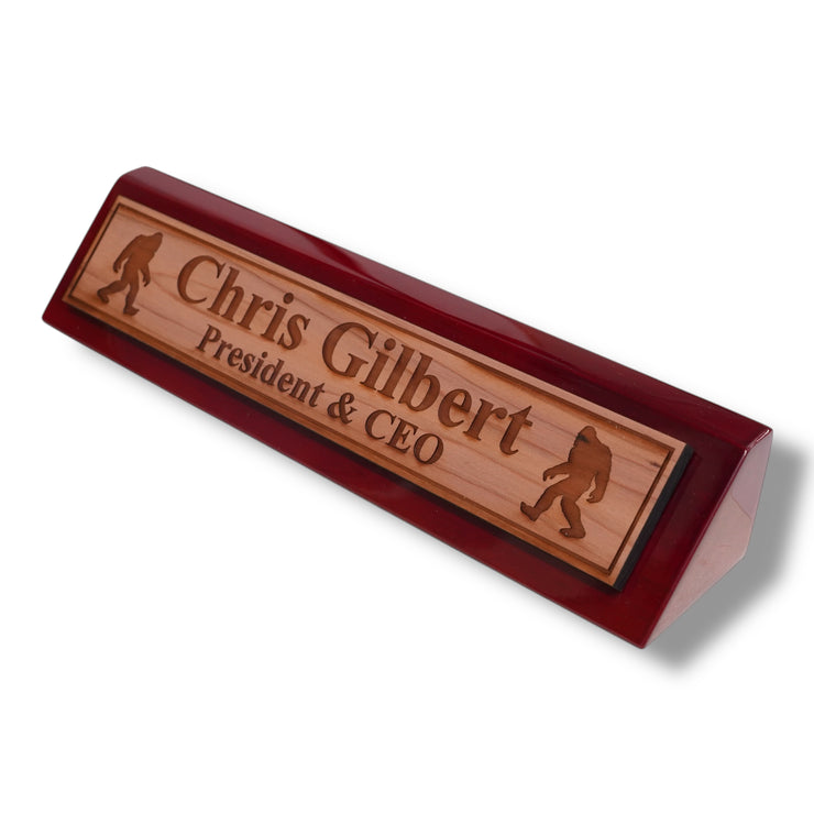 Desk Wedge Name Plate - PERSONALIZED - Bigfoot Sasquatch - 11 Inches