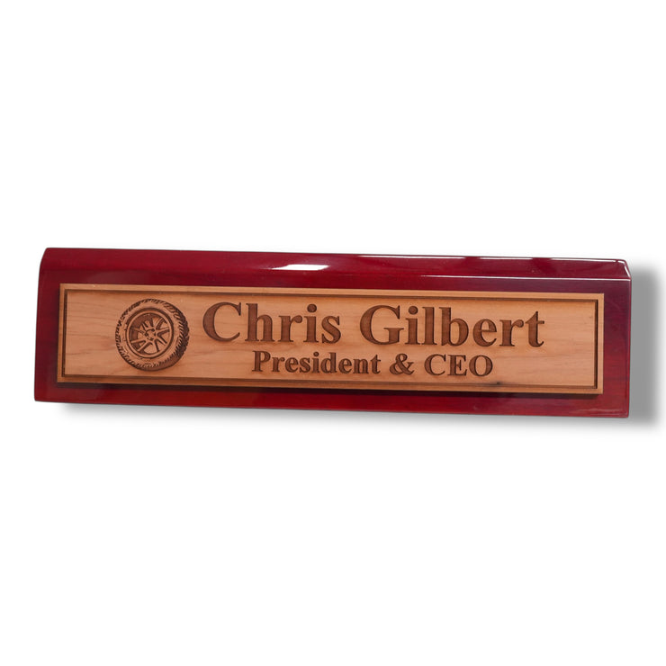 Desk Wedge Name Plate - PERSONALIZED - Wheel Tire - 11 Inches