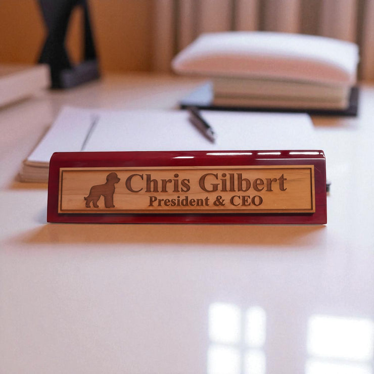 Desk Wedge Name Plate - PERSONALIZED - Golden Doodle - 11 Inches