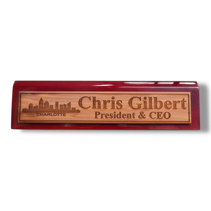 Desk Wedge Name Plate - PERSONALIZED - Charlotte NC Skyline - 11 Inches