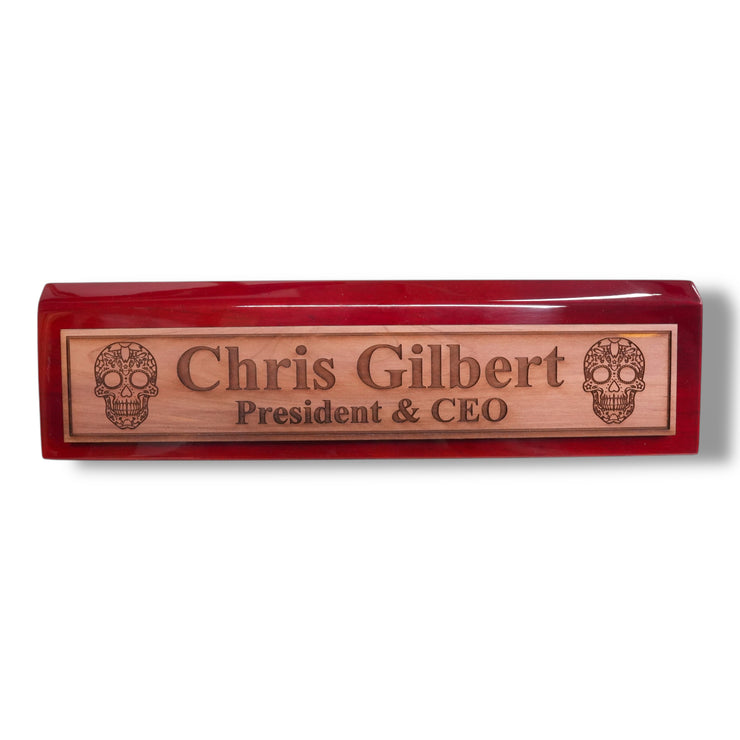 Desk Wedge Name Plate - PERSONALIZED - Sugar Skull - 11 Inches
