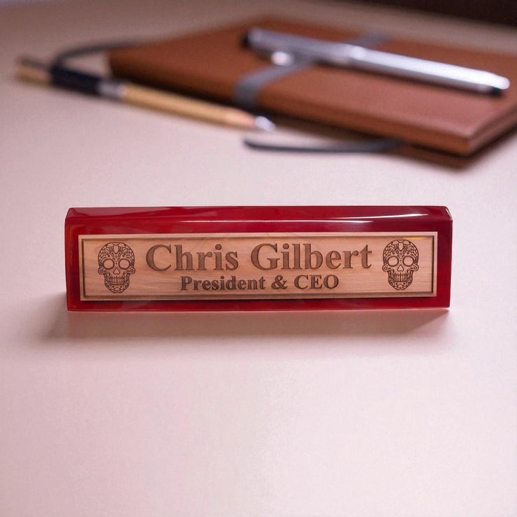 Desk Wedge Name Plate - PERSONALIZED - Sugar Skull - 11 Inches
