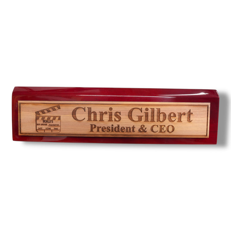 Desk Wedge Name Plate - PERSONALIZED - Worlds most awesome film editor - 11 Inches