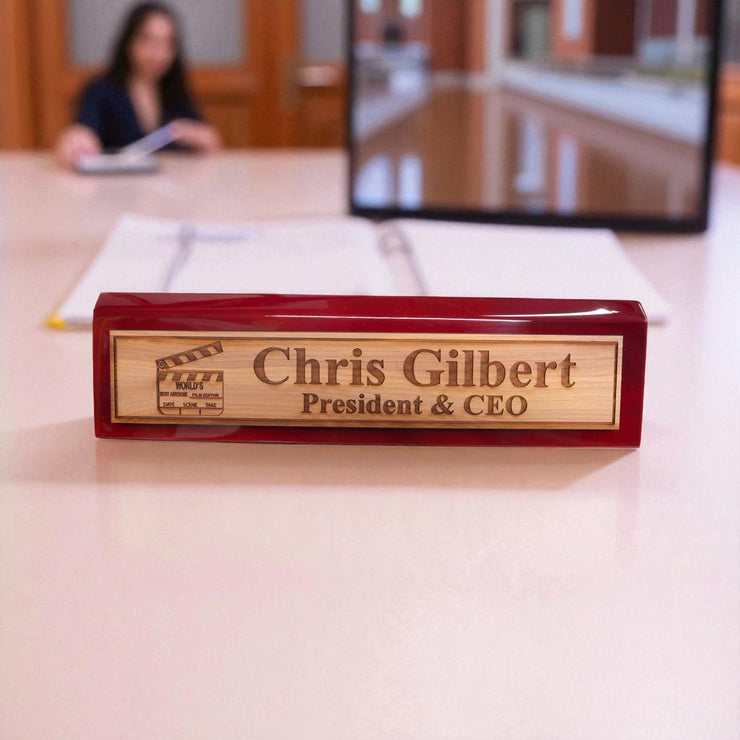 Desk Wedge Name Plate - PERSONALIZED - Worlds most awesome film editor - 11 Inches