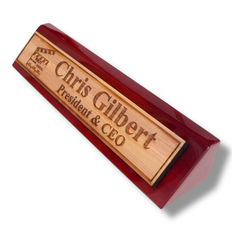 Desk Wedge Name Plate - PERSONALIZED - Worlds most awesome film editor - 11 Inches