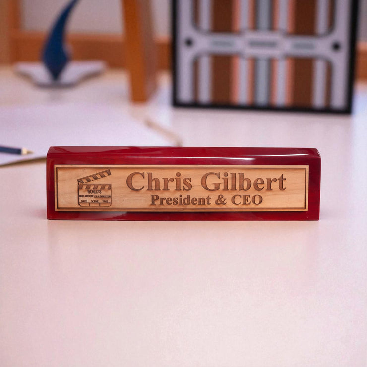 Desk Wedge Name Plate - PERSONALIZED - Worlds most awesome film director - 11 Inches