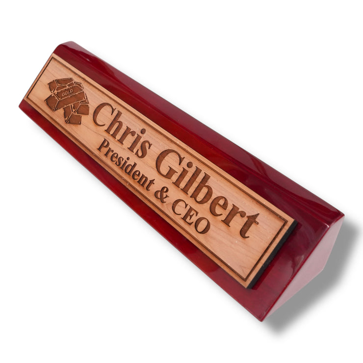 Desk Wedge Name Plate - PERSONALIZED - Gold Bars - 11 Inches