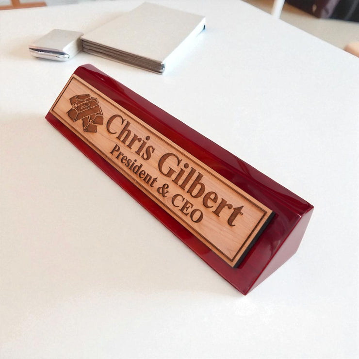 Desk Wedge Name Plate - PERSONALIZED - Gold Bars - 11 Inches