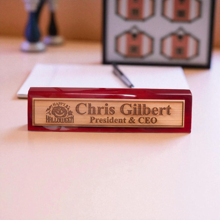 Desk Wedge Name Plate - PERSONALIZED - Happy Halloween - 11 Inches