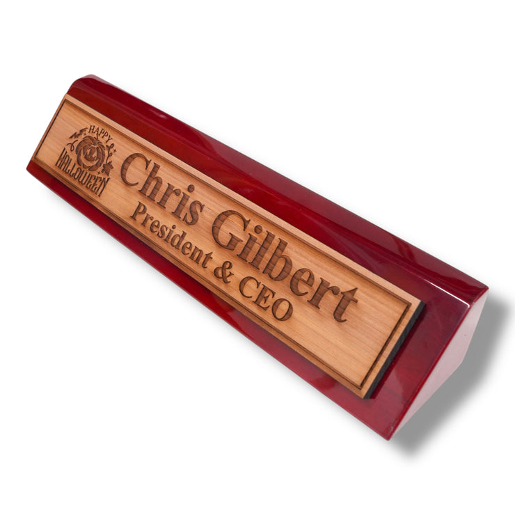 Desk Wedge Name Plate - PERSONALIZED - Happy Halloween - 11 Inches