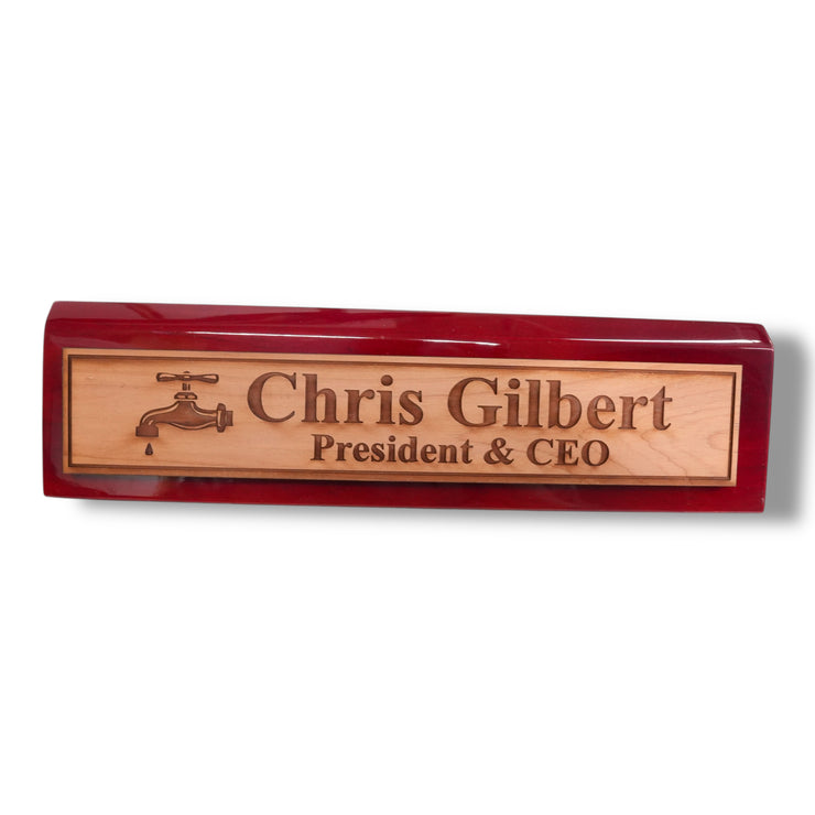 Desk Wedge Name Plate - PERSONALIZED - Water Spigot - 11 Inches