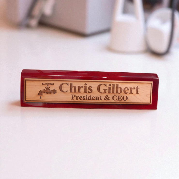Desk Wedge Name Plate - PERSONALIZED - Water Spigot - 11 Inches