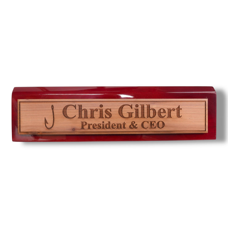 Desk Wedge Name Plate - PERSONALIZED - Fish Hook - 11 Inches