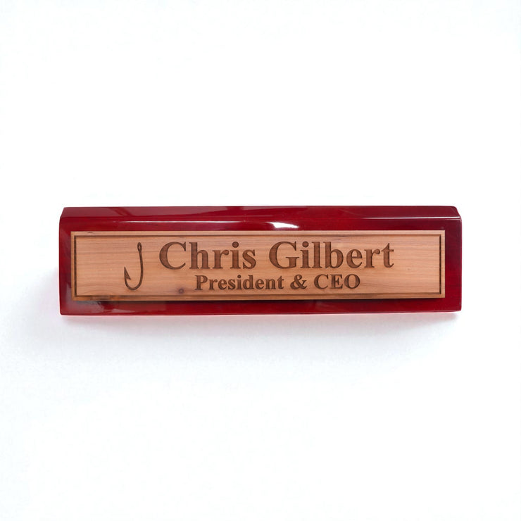 Desk Wedge Name Plate - PERSONALIZED - Fish Hook - 11 Inches