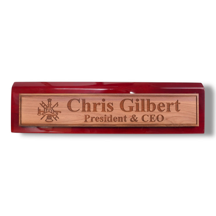 Desk Wedge Name Plate - PERSONALIZED - Firefighter - 11 Inches