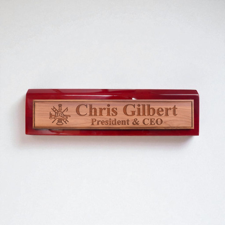 Desk Wedge Name Plate - PERSONALIZED - Firefighter - 11 Inches