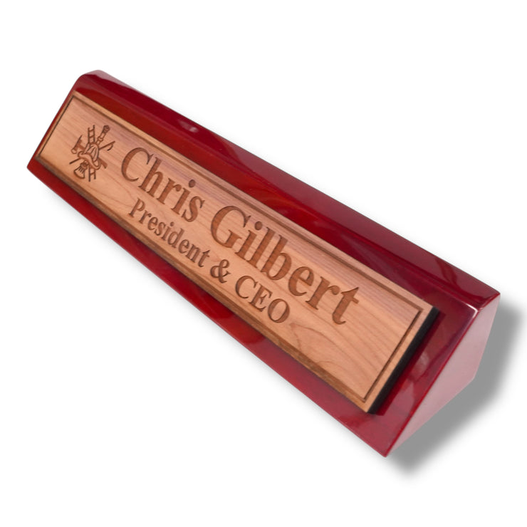 Desk Wedge Name Plate - PERSONALIZED - Firefighter - 11 Inches