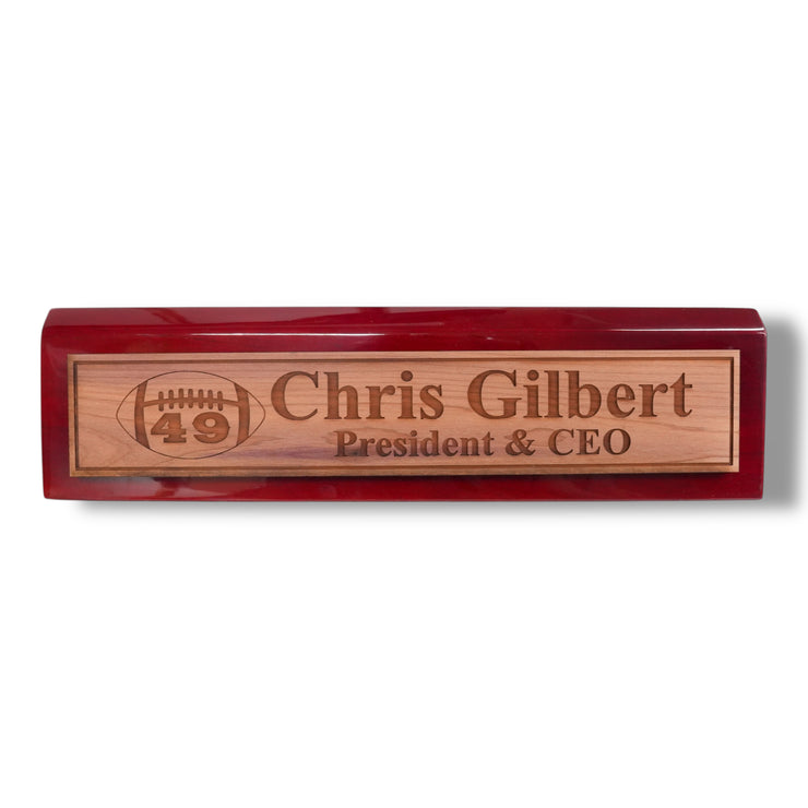 Desk Wedge Name Plate - PERSONALIZED - Football - WITH YOUR NUMBER - 11 Inches