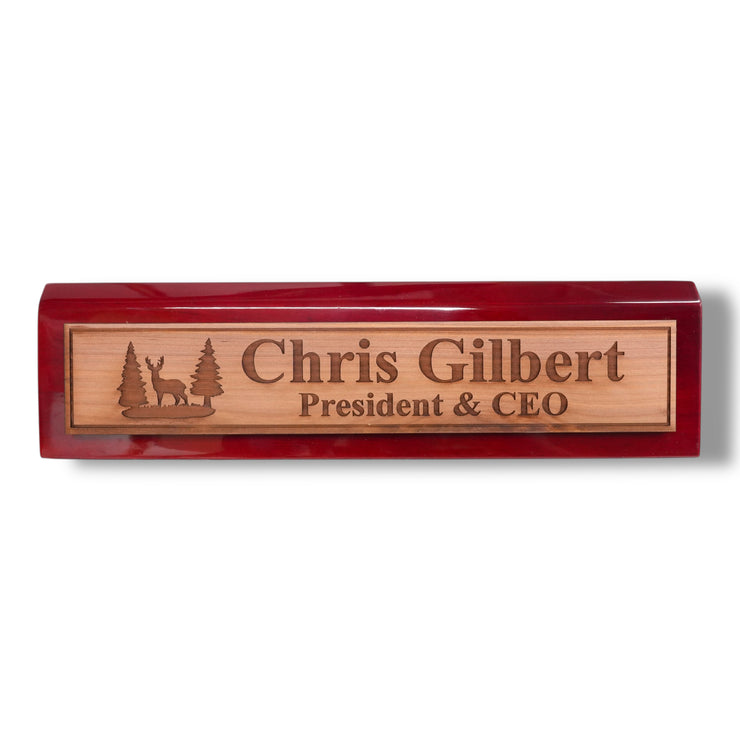 Desk Wedge Name Plate - PERSONALIZED - Deer Scene - 11 Inches