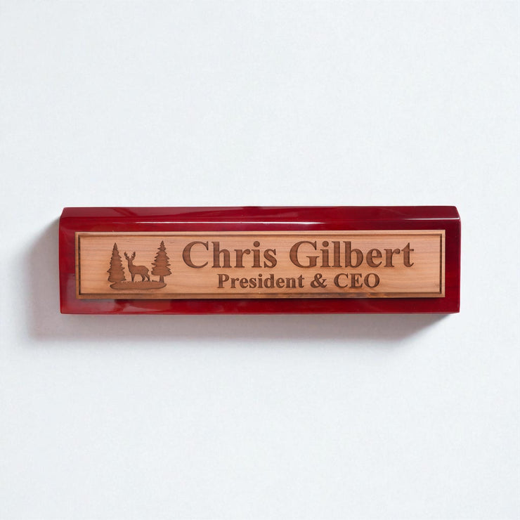 Desk Wedge Name Plate - PERSONALIZED - Deer Scene - 11 Inches