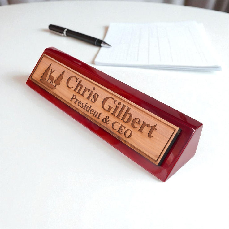 Desk Wedge Name Plate - PERSONALIZED - Deer Scene - 11 Inches