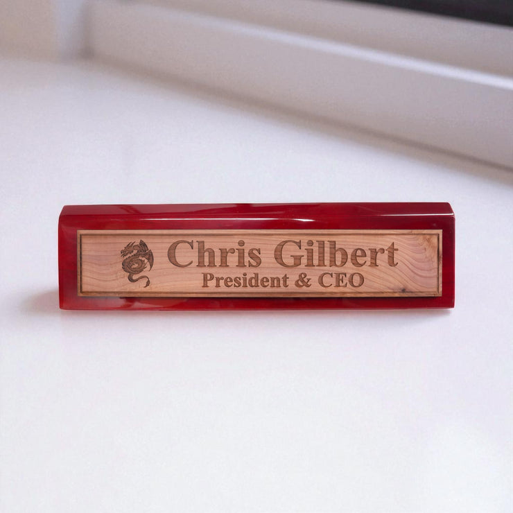 Desk Wedge Name Plate - PERSONALIZED - Flying Dragon - 11 Inches