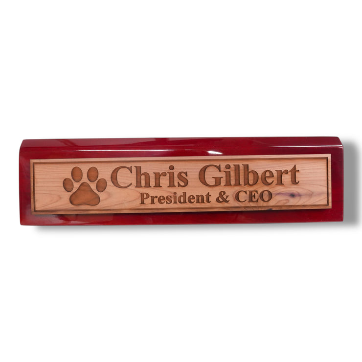 Desk Wedge Name Plate - PERSONALIZED - Dog Paw - 11 Inches