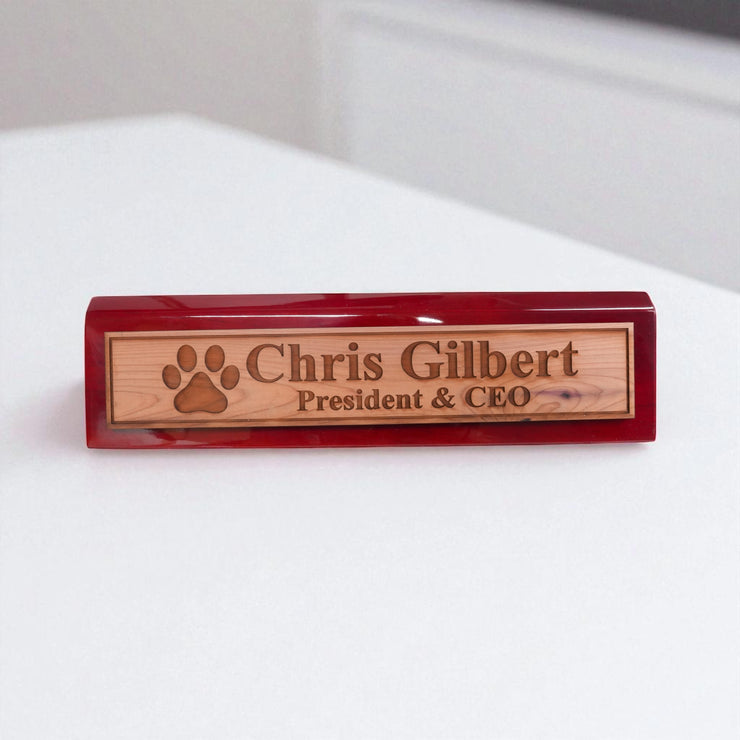 Desk Wedge Name Plate - PERSONALIZED - Dog Paw - 11 Inches