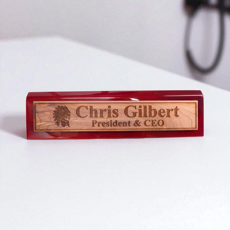 Desk Wedge Name Plate - PERSONALIZED - Indian Chief - 11 Inches