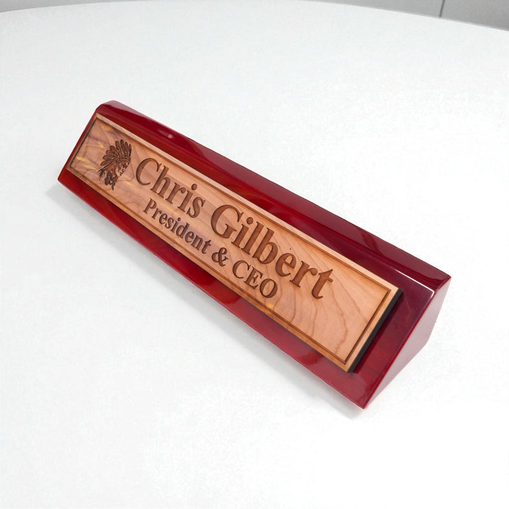 Desk Wedge Name Plate - PERSONALIZED - Indian Chief - 11 Inches