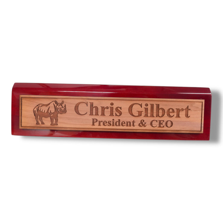 Desk Wedge Name Plate - PERSONALIZED - Indian Rhino - 11 Inches