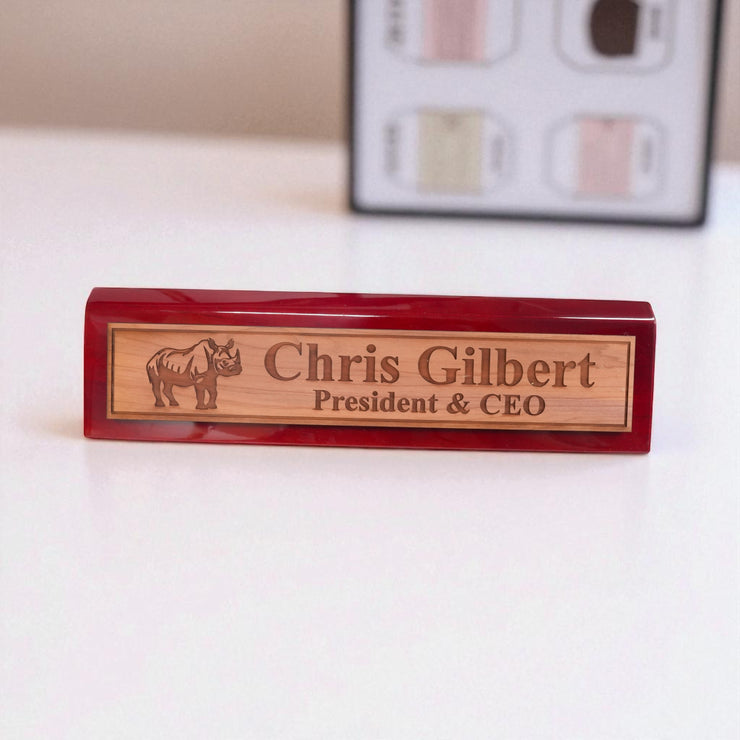 Desk Wedge Name Plate - PERSONALIZED - Indian Rhino - 11 Inches