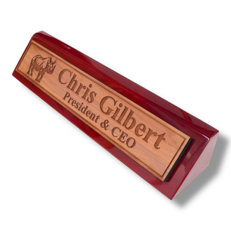 Desk Wedge Name Plate - PERSONALIZED - Indian Rhino - 11 Inches