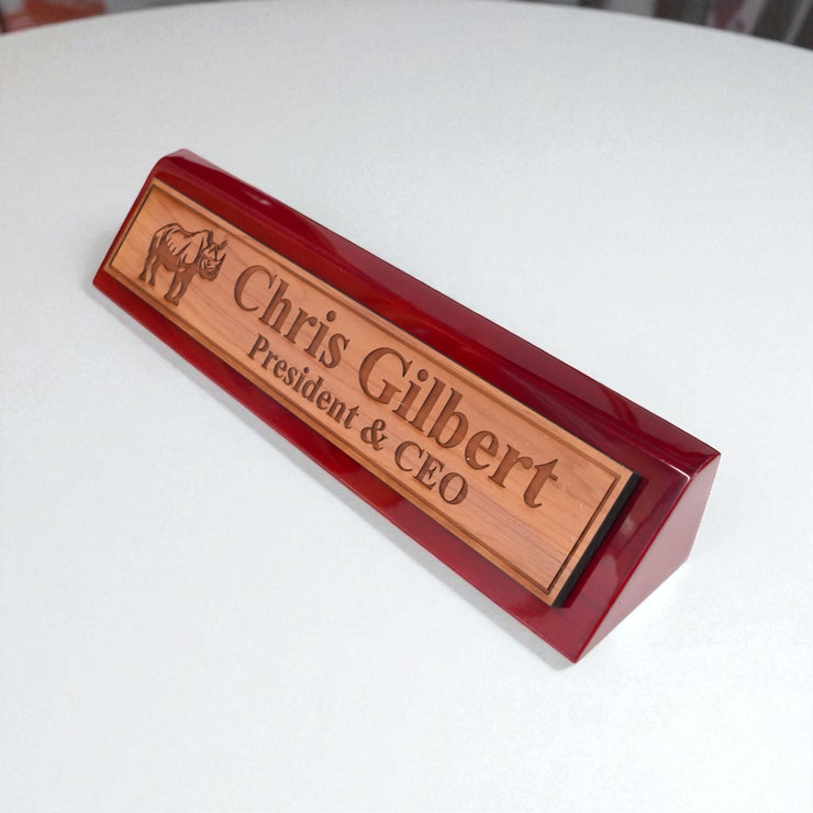 Desk Wedge Name Plate - PERSONALIZED - Indian Rhino - 11 Inches