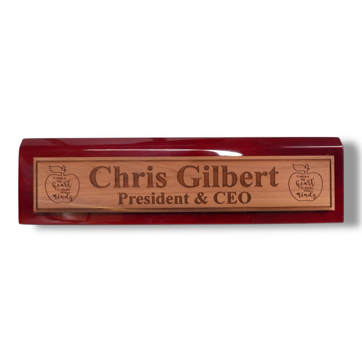 Desk Wedge Name Plate - PERSONALIZED - It takes a big heart to shape little minds - 11 Inches