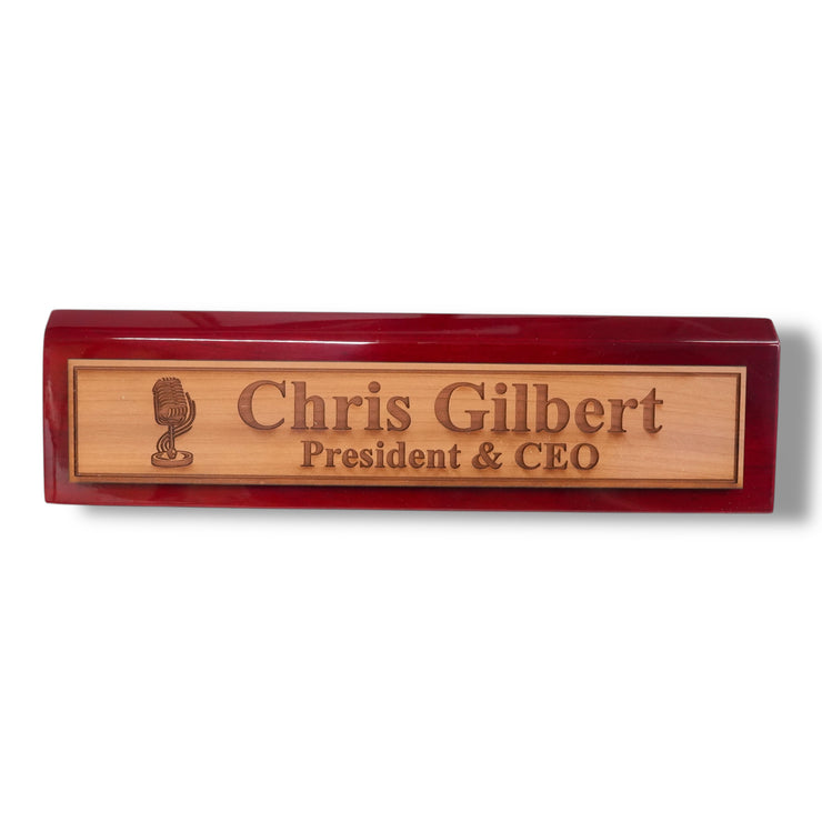 Desk Wedge Name Plate - PERSONALIZED - Microphone - 11 Inches